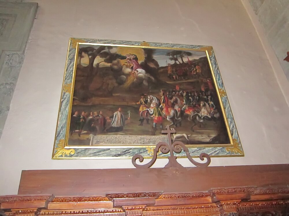 Bild in der Kirche in Grosotto: zum Gedenken an die wundersame Rettung beim Einmarsch der Bündner im Mittelalter