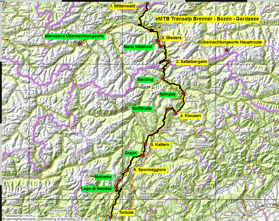 eMTB Transalp Brenner Bozen Gardasee andere Etappenorte