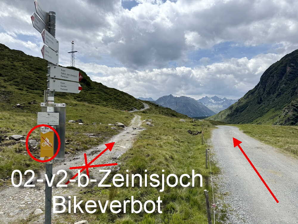 Bikeverbot Wanderweg zum Zeinisjoch